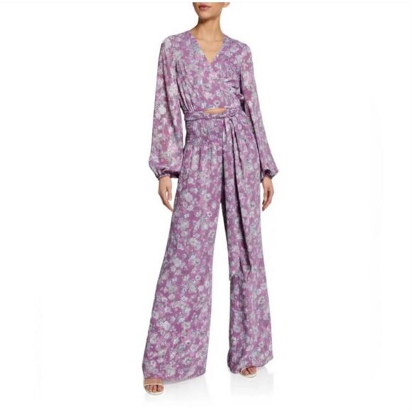 ALEXIS Shanice Lavender Floral Wrap Jumpsuit Sz XS Cutout Long Sleeve Wide Leg - Picture 10 of 12